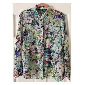 ZARA BASIC TROPICAL FLORAL PRINTED BUTTON DOWN BLOUSE